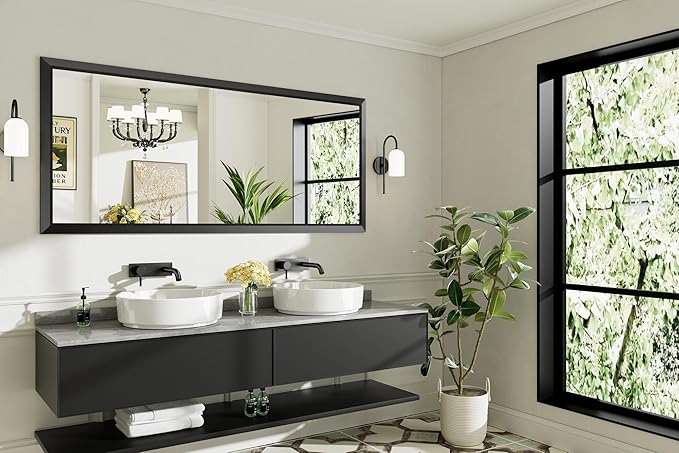 72x32 Inch Black Bathroom Mirror - Image 8