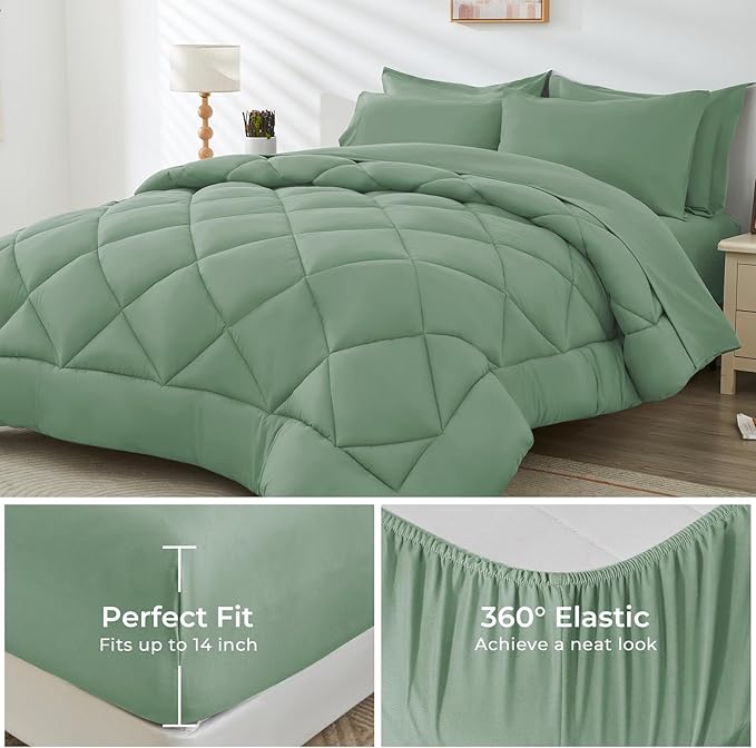 HEVUMYI Light Green Cali-King Comforter Set - Image 3