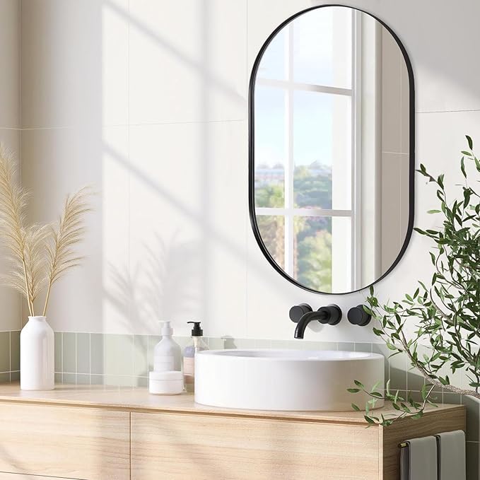 ANDY STAR Black Oval Mirror, 26x38'' Pill Shaped Mirror 1’’ Deep Metal Frame - Image 7