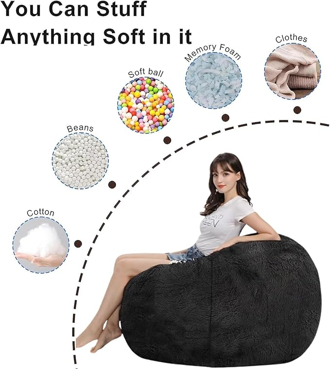 Bean Bag Chair for Adults Kids Without Filling Comfy Fluffy Giant Round Beanbag - Image 5