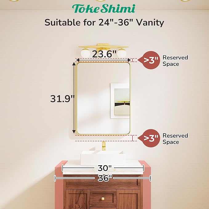 TokeShimi 24x32 Brushed Gold Bathroom Mirror, Bathroom Vanity Mirror - Image 2