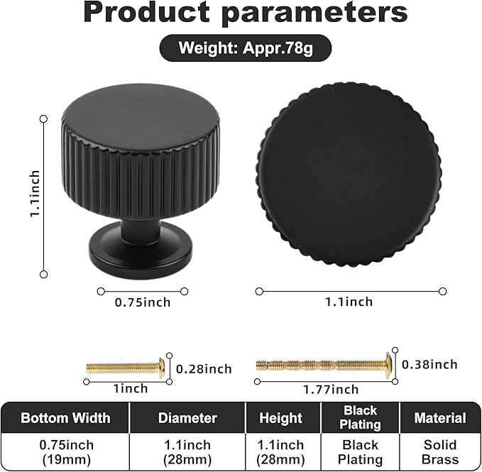 Matt Black Kitchen Cabinet Knob, 2 Pack Solid Brass Dresser Drawer Pulls - Image 4
