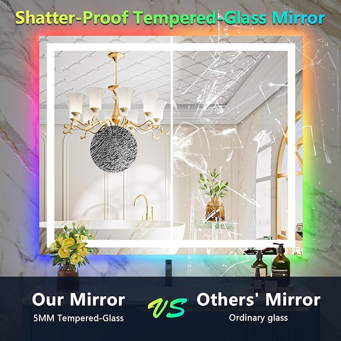 44x30 Inch RGB LED Bathroom Mirror Front Light and RGB Backlit Lighted Vanity - Image 6