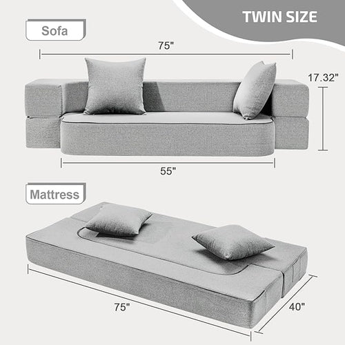 2-in-1 Folding Sofa Bed with Pillows - Image 2