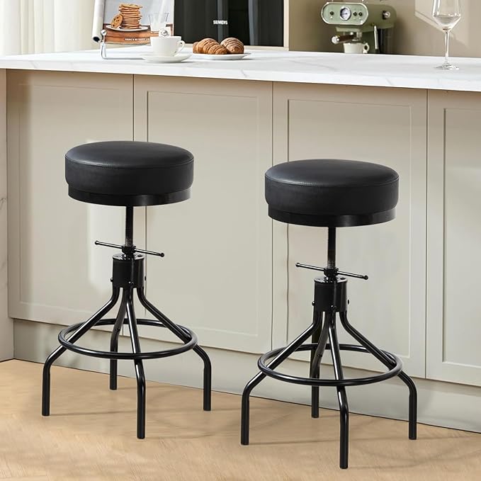 Counter Height Bar Stools Set of 2 Adjustable Swivel Barstools Modern PU - Image 7