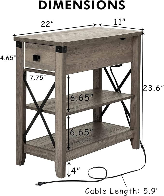 Narrow End Table with Charging Station - Image 3
