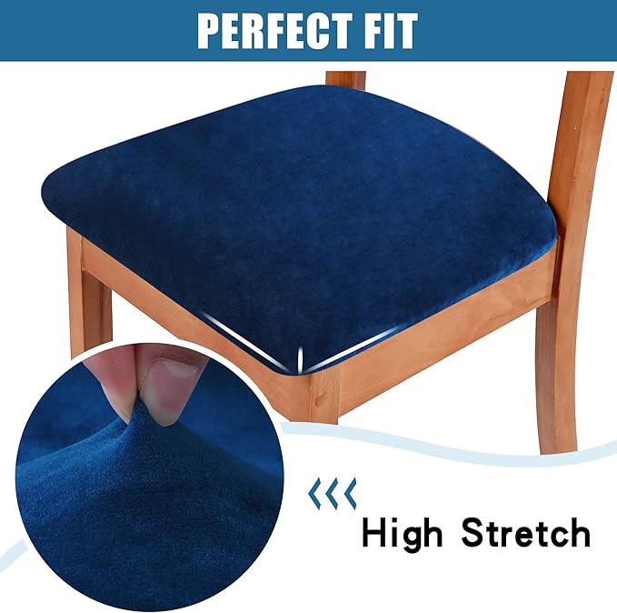 Smiry Velvet Seat Covers for Dining Room Chair Set of 4, Stretch Fit Removable - Image 4