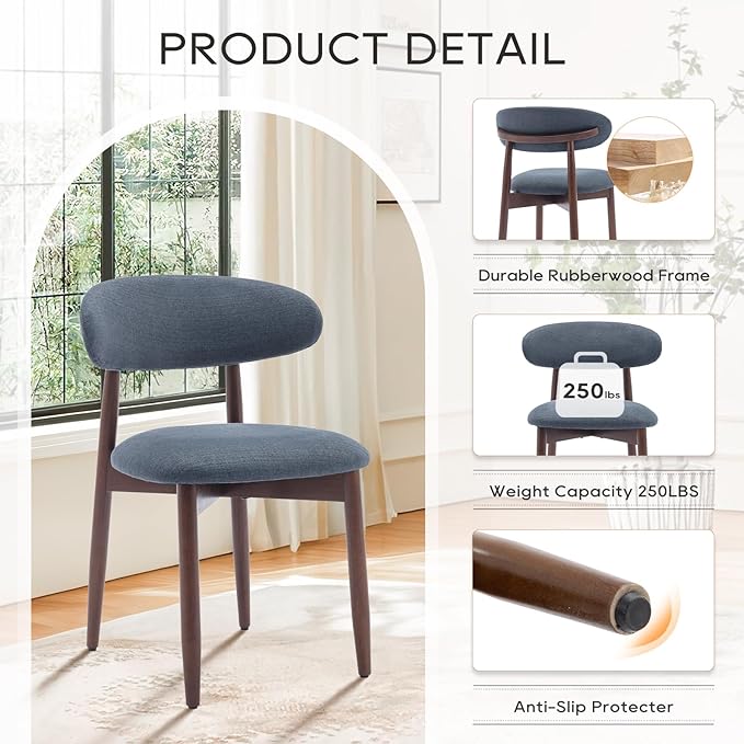 COLAMY Wooden Dining Chairs Set of 4, Modern Fabric Upholstered Kitchen Chairs - Image 5