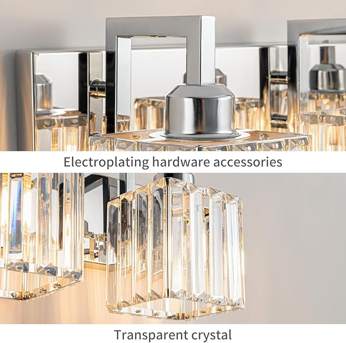 Modern Bathroom Vanity Light 3-Lights Chrome Crystal Wall Lamp Bathroom Modern - Image 6