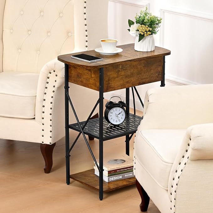 Narrow End Table with Charging Station, Side Table with 3 USB Ports and 2 AC - Image 8