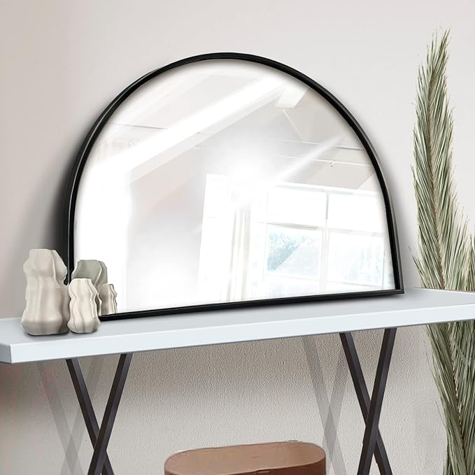 WAMIRRO Minimalist Black Arched Mirror, Window Pane Farmhouse Wall Mirrors Decor by WAMIRRO