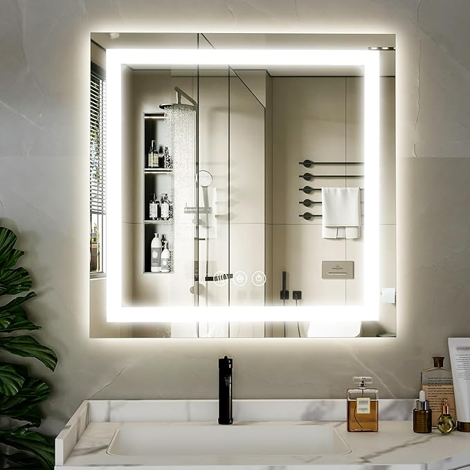 40"x 40" LED Bathroom Mirror, Backlit + Front Lit, LED Bathroom Mirror by XRAMFY