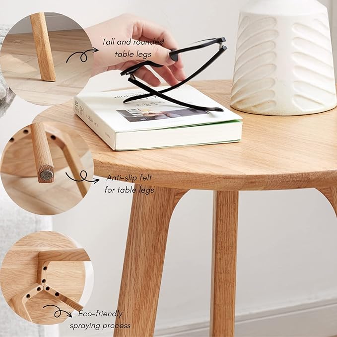 100% Solid Oak Round Side Table, Small Bedside Table - Image 4