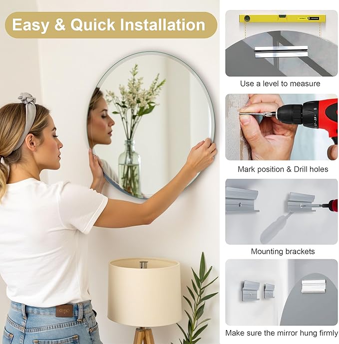 24" Frameless Beveled Round Mirror - Image 6