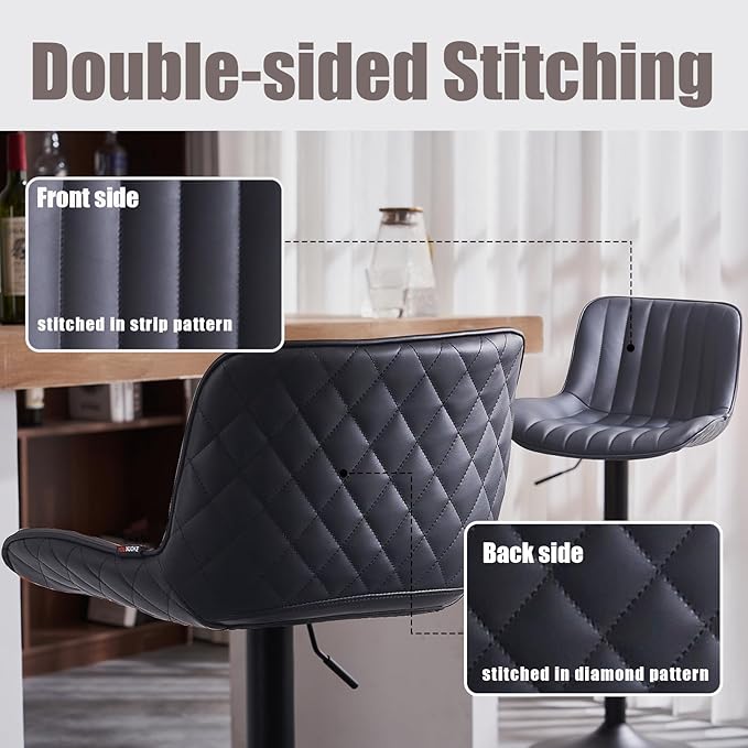YOUNIKE Black Bar Stools Set of 2 Kitchen Counter Height Barstools - Image 3