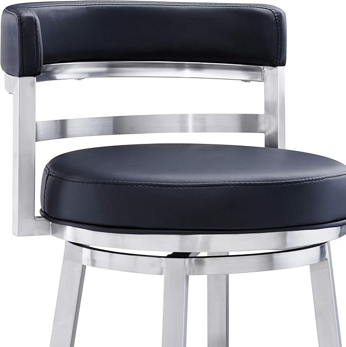 Armen Living Titana 26" Counter Height Swivel Black Faux Leather and Brushed - Image 6