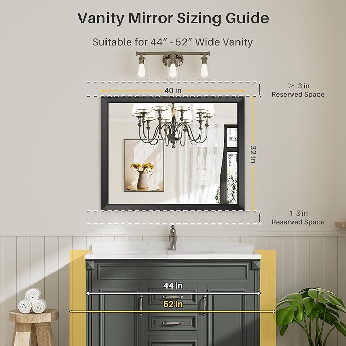 40x32 Inch Black Bathroom Mirror - Image 2