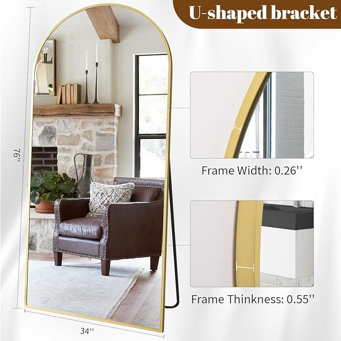 Koonmi 34"x76" Arched Full Length Mirror, Vanity Mirror - Image 4