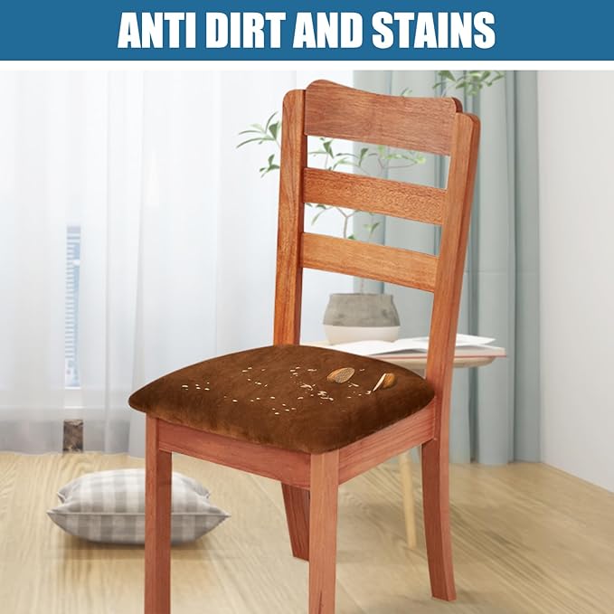 Smiry Velvet Seat Covers for Dining Room Chair Set of 4, Stretch Fit Removable - Image 3