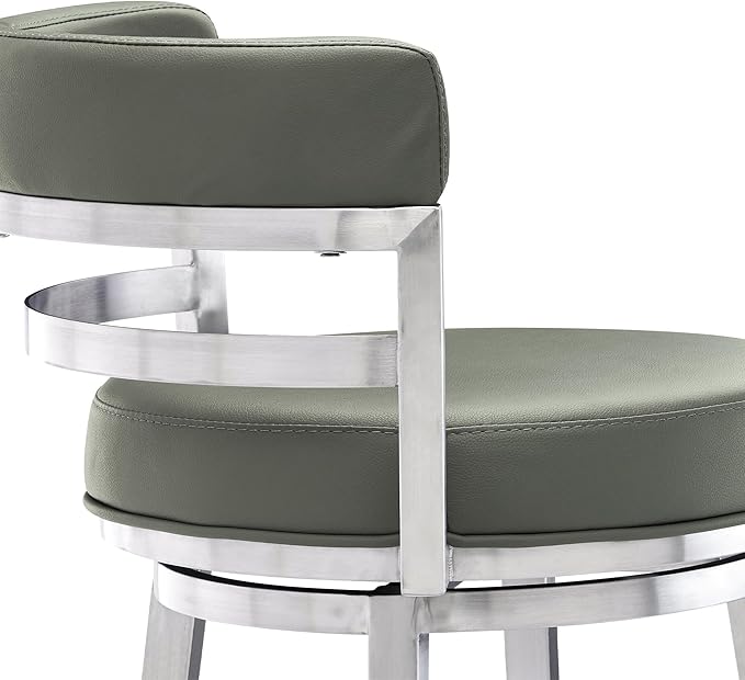 Armen Living Titana 26" Counter Height Swivel Grey Faux Leather and Brushed - Image 7