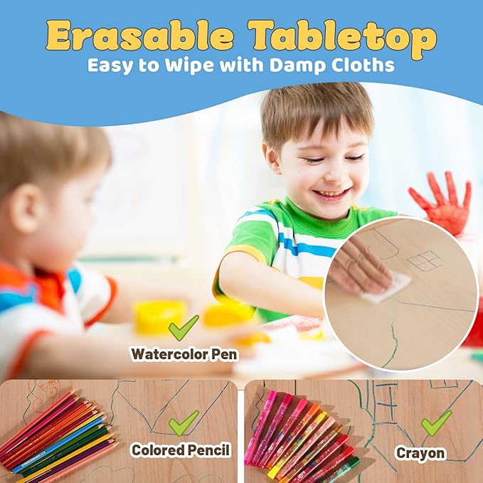 FUNLIO Kids Table and 4 Chairs Set, Height Adjustable Toddler Table and Chair - Image 4