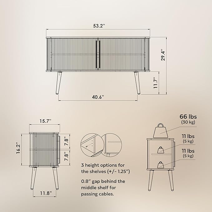 WERMO 53'' Blue Cabinet with Doors and Shelves - Image 2