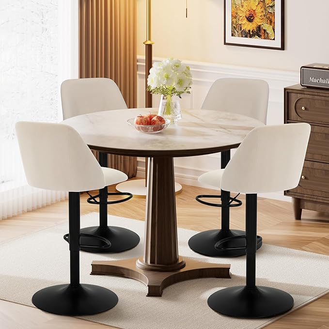 COLAMY Bar Stools Set of 4, Modern Swivel Bar Chairs, Adjustable Upholstered - Image 6