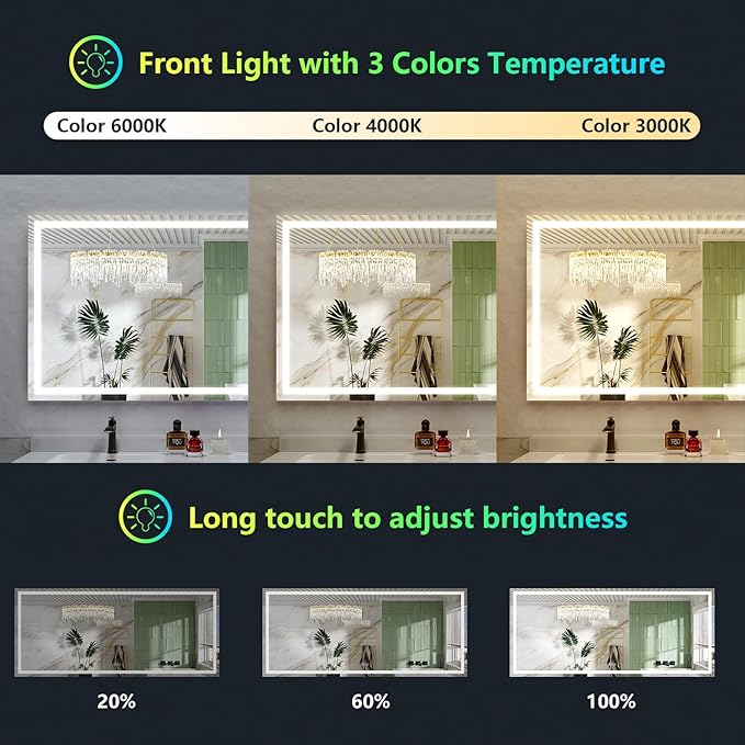 88x38 Inch RGB LED Bathroom Mirror Front Lit and RGB Backlit Lighted Vanity - Image 4