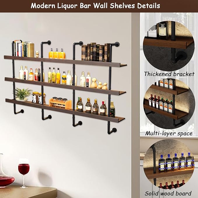 47.2in Large Wine Rack with LED Light Solid Wood Wall Mounted Wine Rack - Image 6
