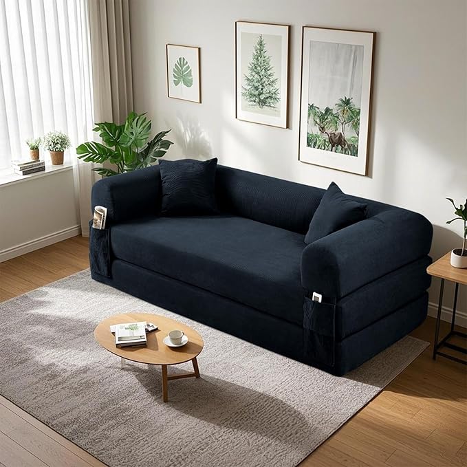 80" Convertible Sofa Bed, Corduroy Deep Seat Folding Pull Out Couch - Image 2