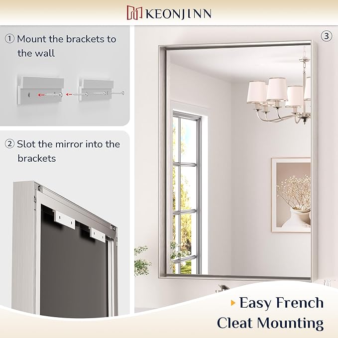 Keonjinn 24 x 32 in Brushed Nickel Bathroom Mirror - Image 4