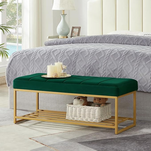 24KF Jade Velvet Upholstered End of Bed Bench by WEMARTHOMEDECOR