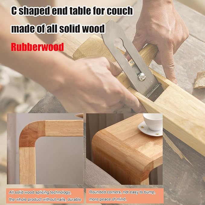 C Shaped End Table, Solid Wood C Side Table - Image 5