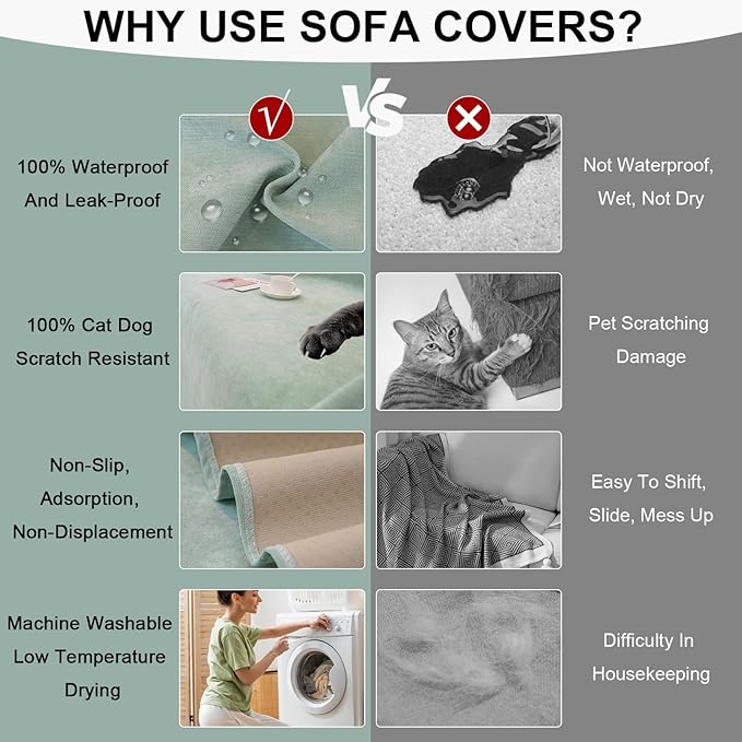 STACYPIK Light Green Waterproof Couch Cover, Anti-Scratch Resistant Sofa Cover - Image 3
