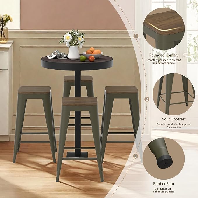 26 inch Backless Bar Stools Set of 4, Indoor Metal Bar Stools - Image 4