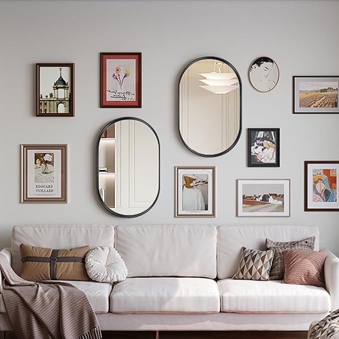 2 Pack Black Oval Mirror, Modern Vanity Pair Mirror - Image 4
