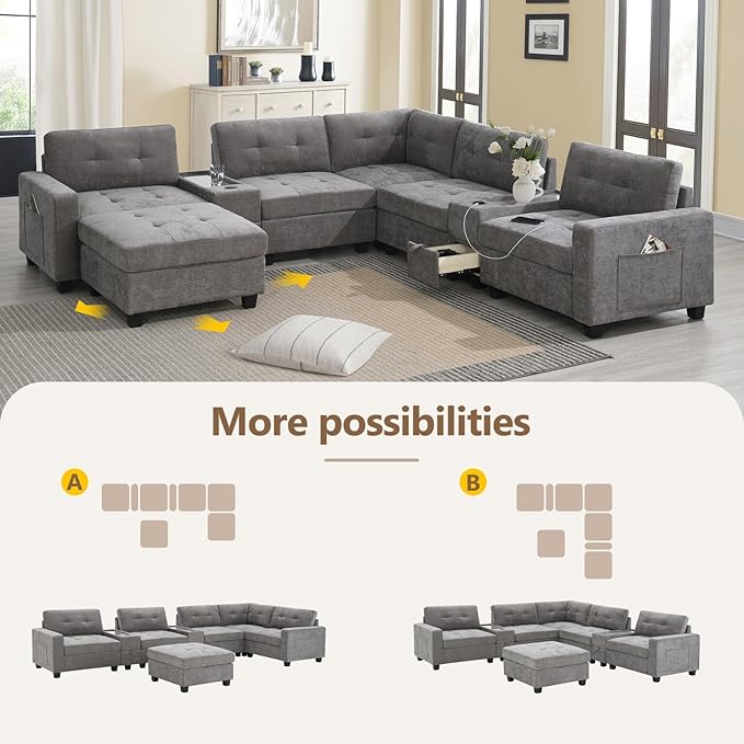 Merax 6 Seater Chenille Sectional Couches - Image 7