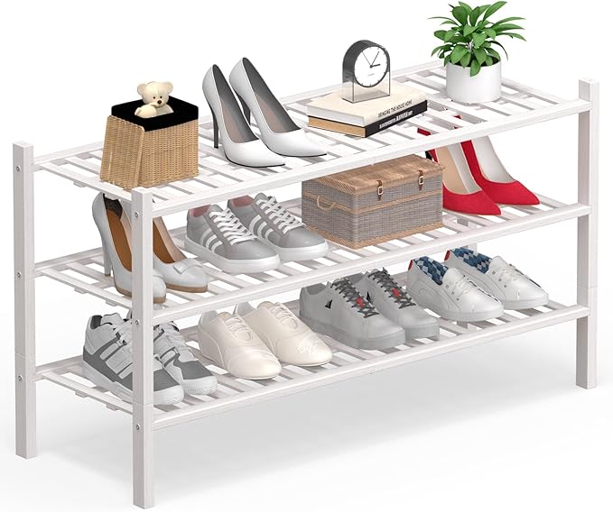 Haddockway Long 3 Tier Bamboo Shoe Rack Storage Organizer, Small Space by Haddockway
