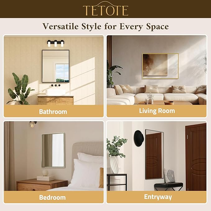 TETOTE Black Bathroom Mirror for Over Sink 55" x 36" Large Matte Black Beveled - Image 5