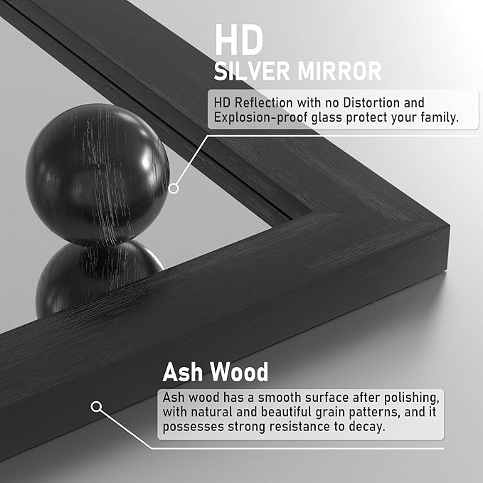 Black Farmhouse Mirror for Wall, 40x26INCH Large Wood Framed Square Bathroom - Image 7