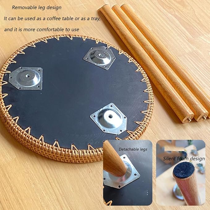 Round Rattan Side Table, Handmade Rattan Tray - Image 9