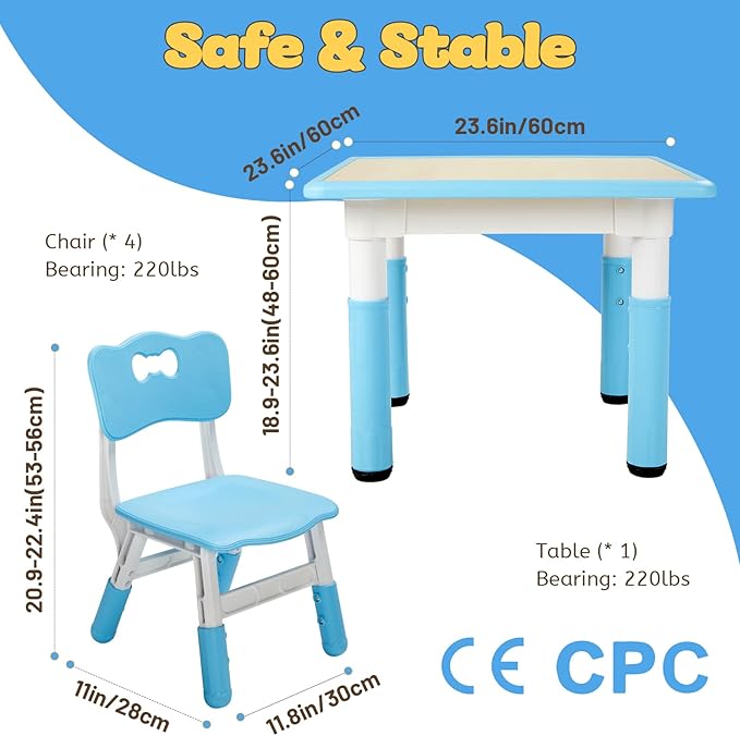 FUNLIO Kids Table and 2 Chairs Set, Height Adjustable Toddler Table and Chair - Image 6