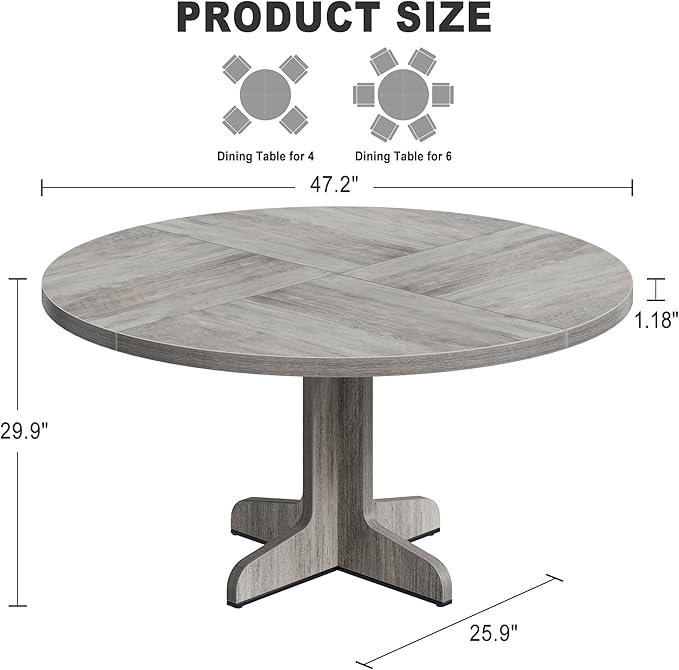 GarveeHome Round Dining Table for 4, 47 Inch Farmhouse Circle Kitchen Table - Image 3
