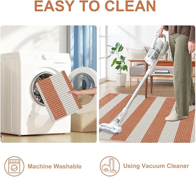 OJIA Fall Front Door Mat 24"x36" Cotton Woven Washable Striped Porch Rug Indoor - Image 5