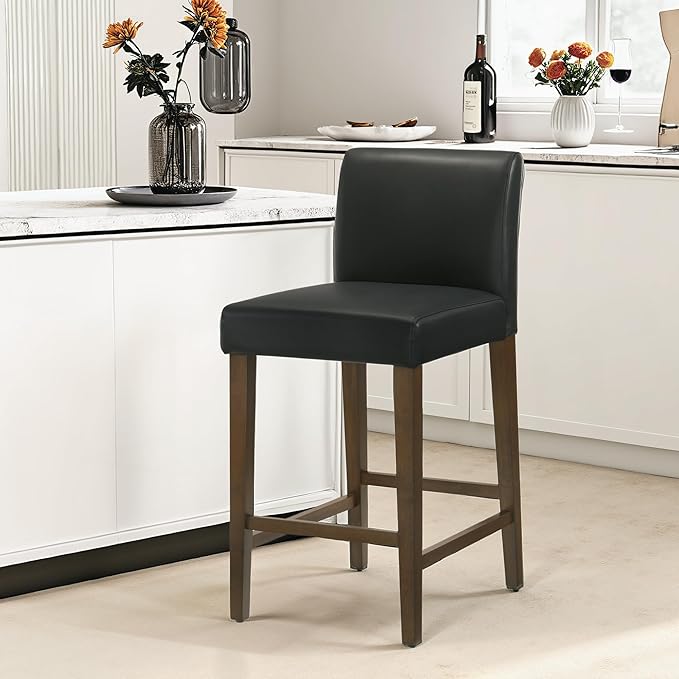 CHITA Counter Height Bar Stools Set of 2, PU Leather in Black - Image 2
