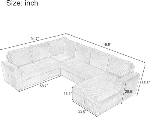 115.6 Inch U-Shaped Modular Sectional Sofa - Image 2