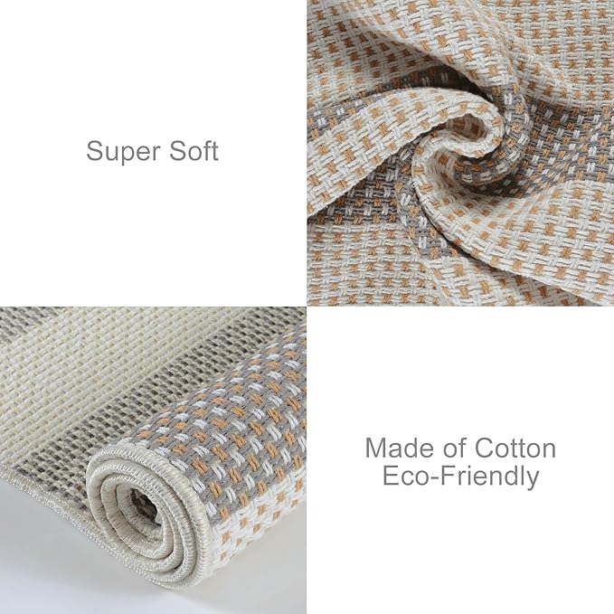 OJIA Front Door Rug 24"x51" Washable Checkered Rug Cotton Woven Small Outdoor - Image 5