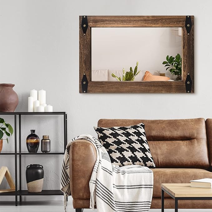 blue page Mirror for Wall, Rustic Wood Mirror - Image 6