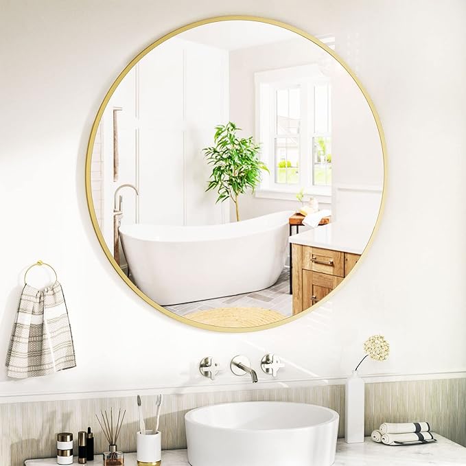 Round Mirror 23.6" Gold Wall Mounted Circle Mirrors Vanity Mirror - Image 4