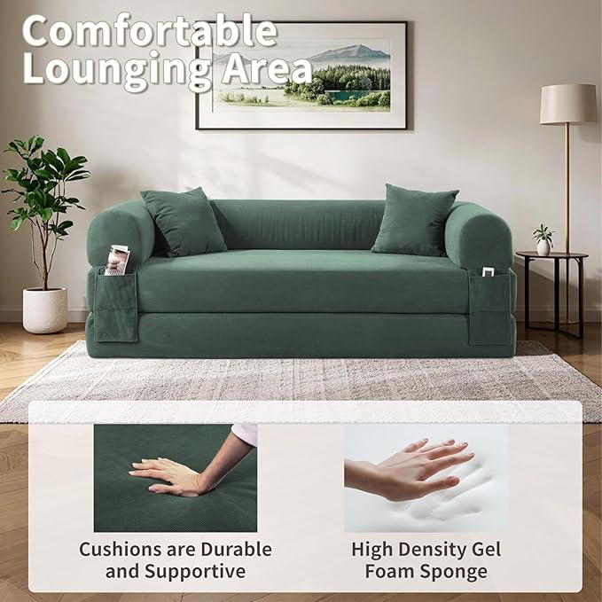 80" Convertible Sofa Bed, Corduroy Deep Seat Folding Pull Out Couch - Image 4